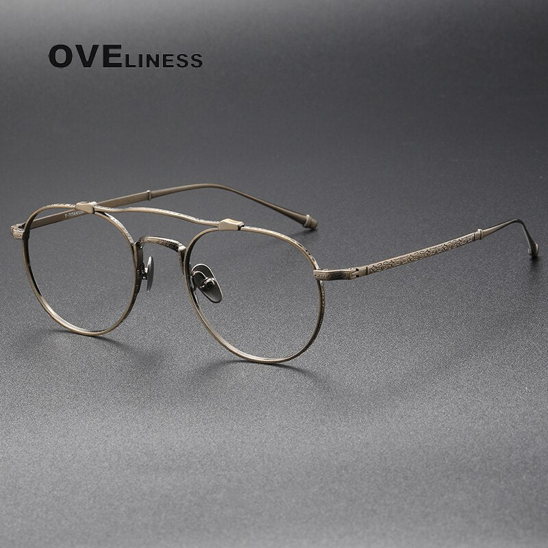 Oveliness Unisex Full RIm Round Double Bridge Titanium Eyeglasses Full Rim Oveliness bronze  