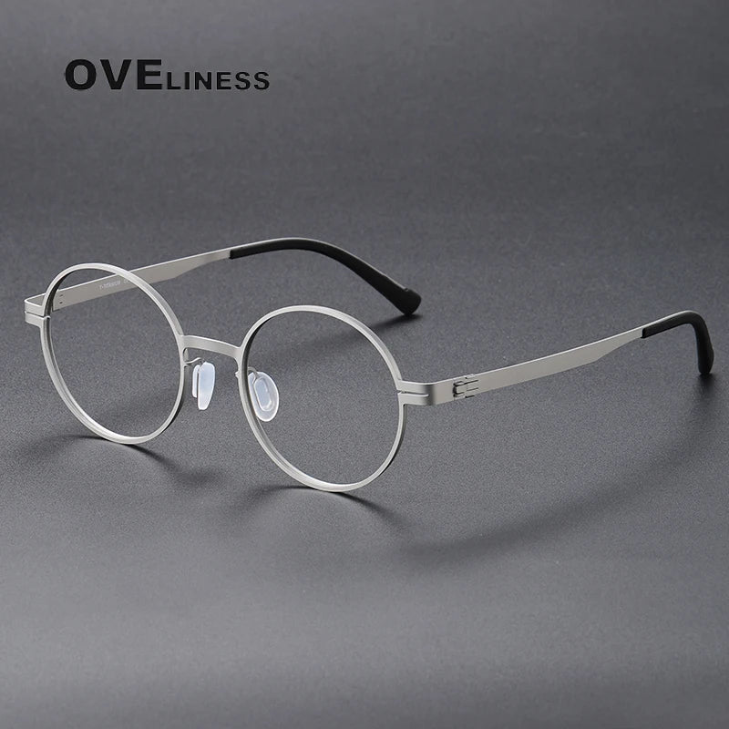 Oveliness Unisex Full Rim Round Screwless Titanium Eyeglasses 80996 Full Rim Oveliness silver  