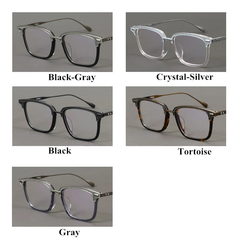 Black Mask Unisex Full Rim Titanium Rectangle Acetate Eyeglasses 2085 Full Rim Black Mask   