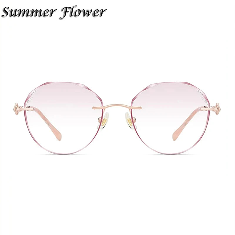 Summer Flower Women's Rimless Oval Round Titanium Eyeglasses 90376 Rimless Summer Flower