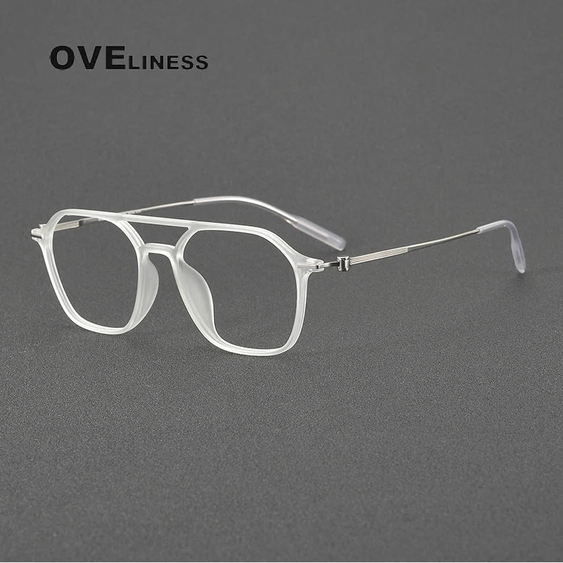 Oveliness Women's Full Rim Square Double Bridge Titanium Ultem Eyeglasses 8671 Full Rim Oveliness transparent  