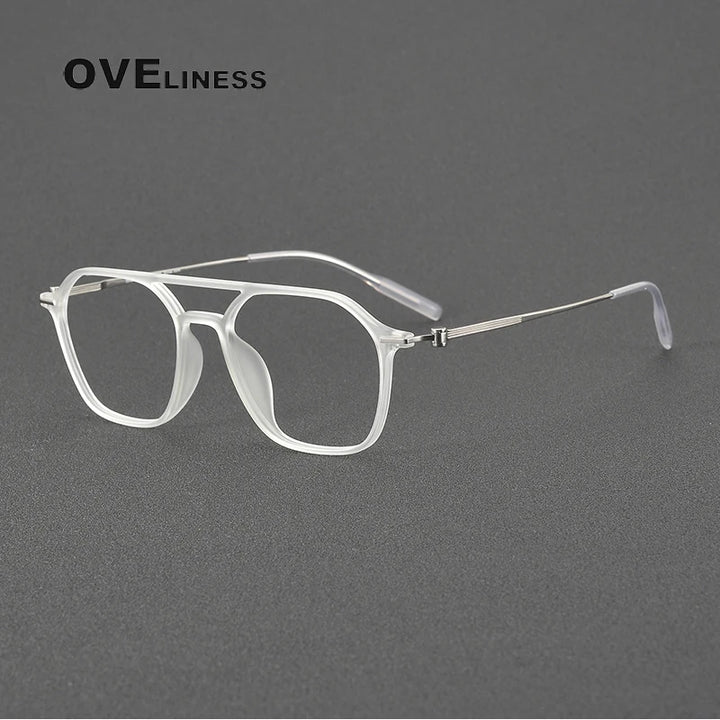 Oveliness Women's Full Rim Square Double Bridge Titanium Ultem Eyeglasses 8671 Full Rim Oveliness transparent  