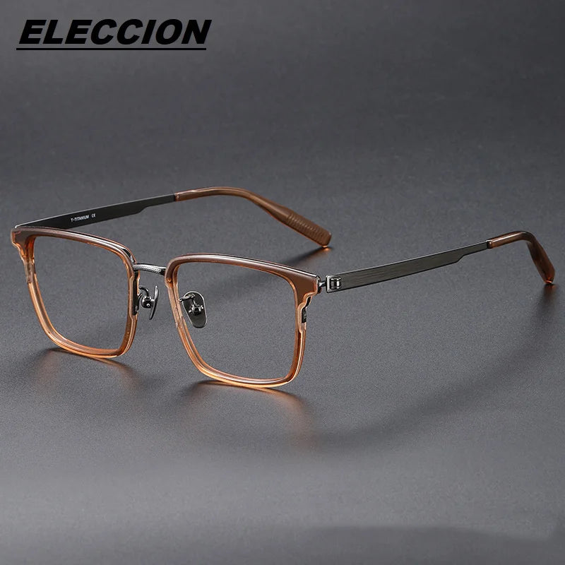 Eleccion Unisex Full Rim Acetate Titanium Eyeglasses 80981 Full Rim Eleccion Brown - Gray CHINA