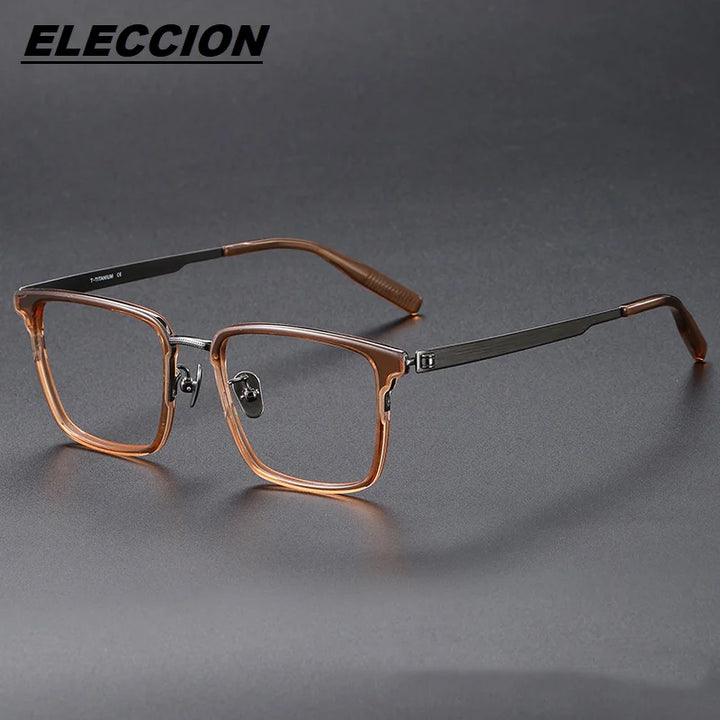 Eleccion Unisex Full Rim Acetate Titanium Eyeglasses 80981 Full Rim Eleccion Brown - Gray CHINA