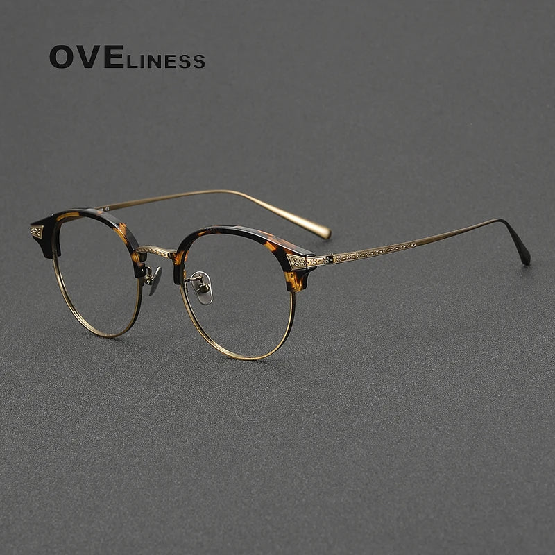 Oveliness Unisex Full Rim Oval Acetate Titanium Eyeglasses 3029 Full Rim Oveliness tortoise bronze  