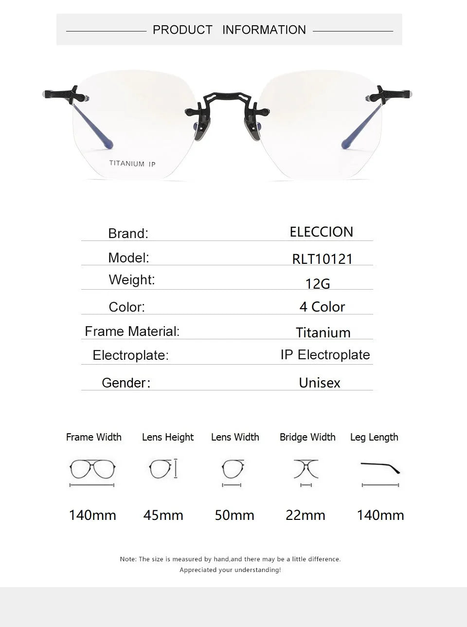 Eleccion Unisex Rimless Polygon Oval Titanium Eyeglasses 40121