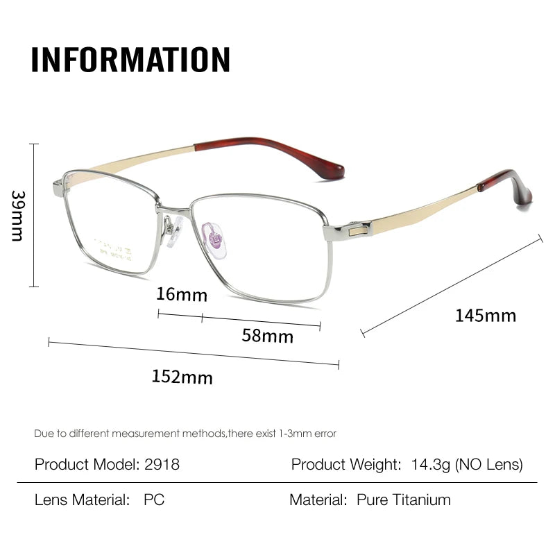Muzz Men's Semi Rim Big Polygon Square Titanium Eyeglasses 82918
