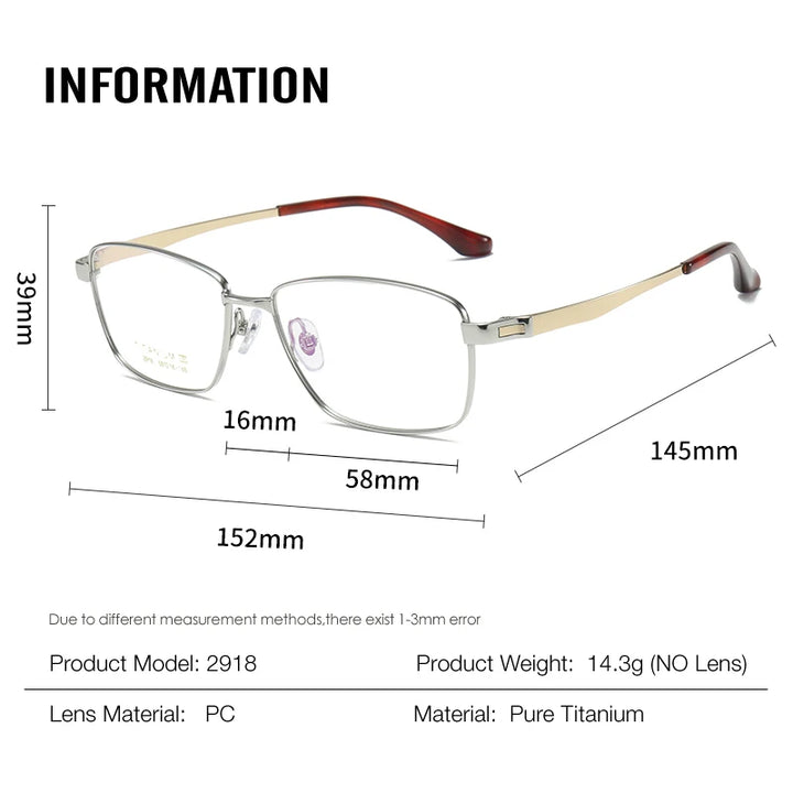 Muzz Men's Semi Rim Big Polygon Square Titanium Eyeglasses 82918
