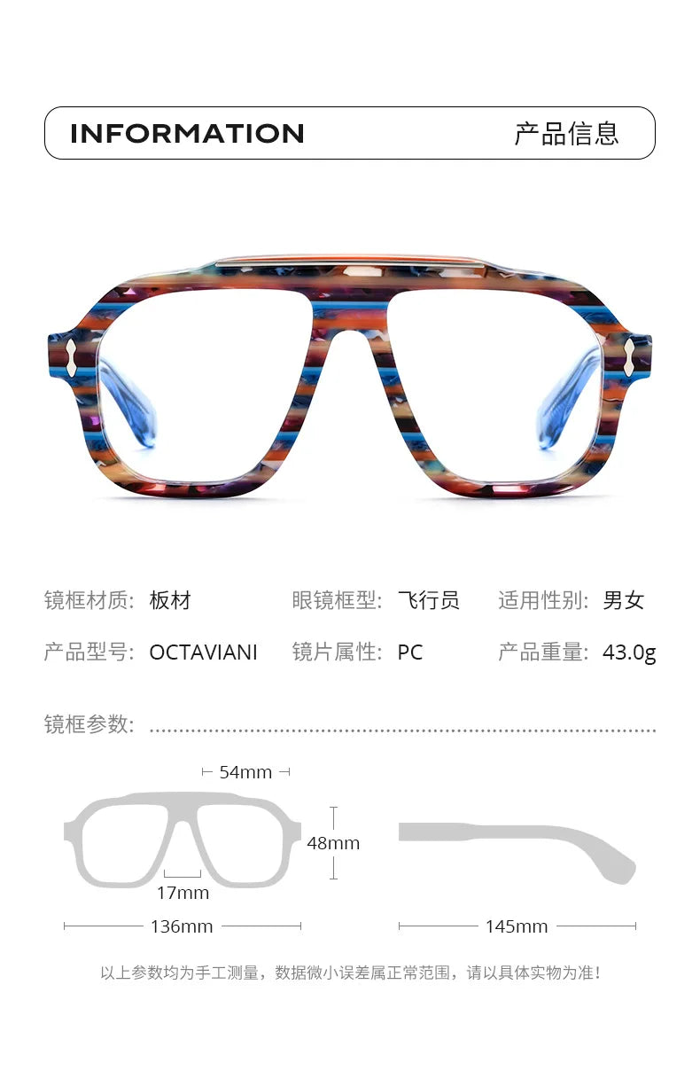 Nobler Women's Full Rim Square Acetate Double Bridge Eyeglasses 48136