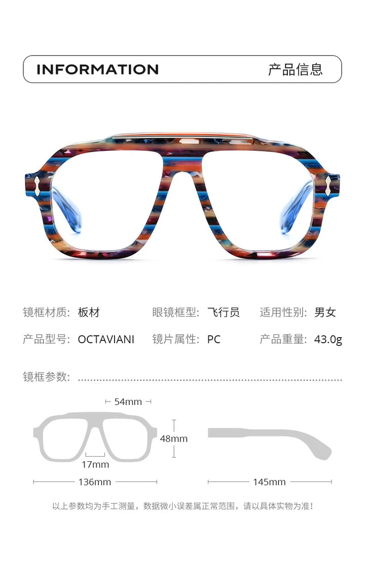 Nobler Women's Full Rim Square Acetate Double Bridge Eyeglasses 48136