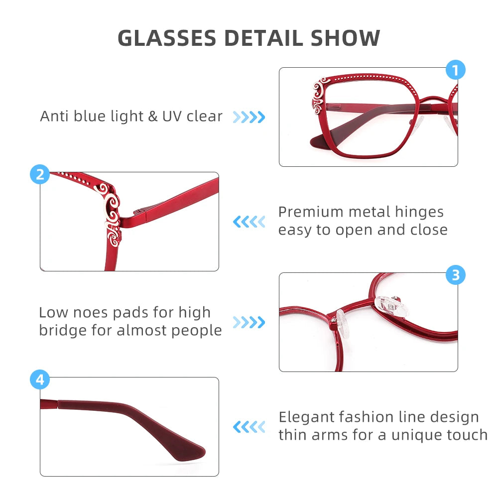 Laoyehui Women's Full Rim Square Cat Eye Alloy Reading Glasses 8776 Reading Glasses Laoyehui   