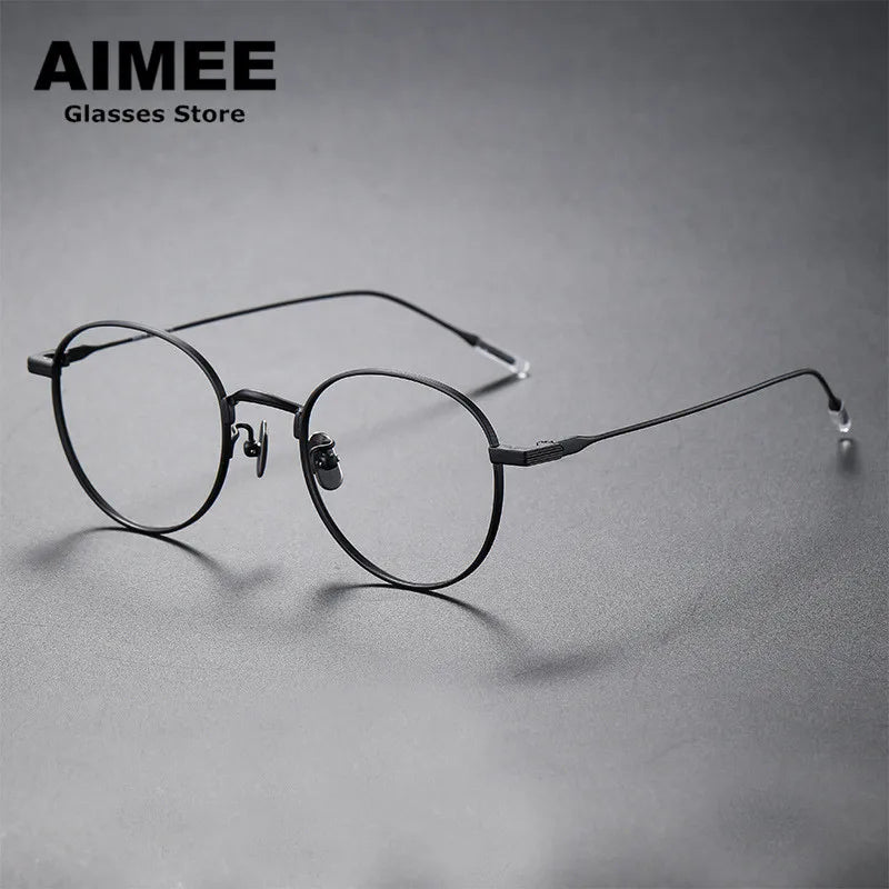 Aimee Unisex Full Rim Round Titanium Eyeglasses 80804 Full Rim Aimee Black  