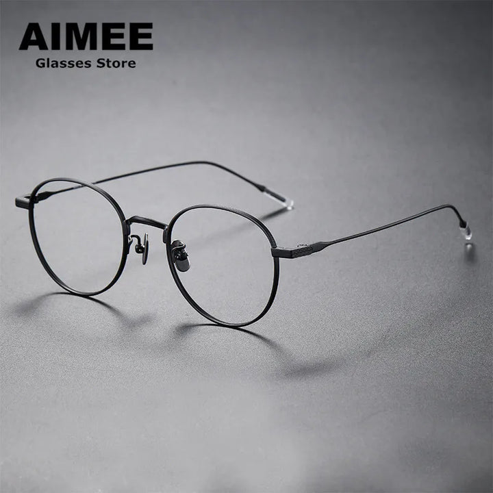 Aimee Unisex Full Rim Round Titanium Eyeglasses 80804 Full Rim Aimee Black  