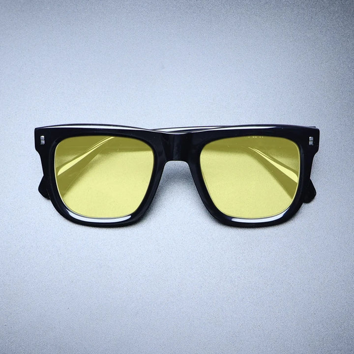 Gatenac Unisex Full Rim Big Square Acetate Polarized Sunglasses M007 Sunglasses Gatenac Black Yellow  