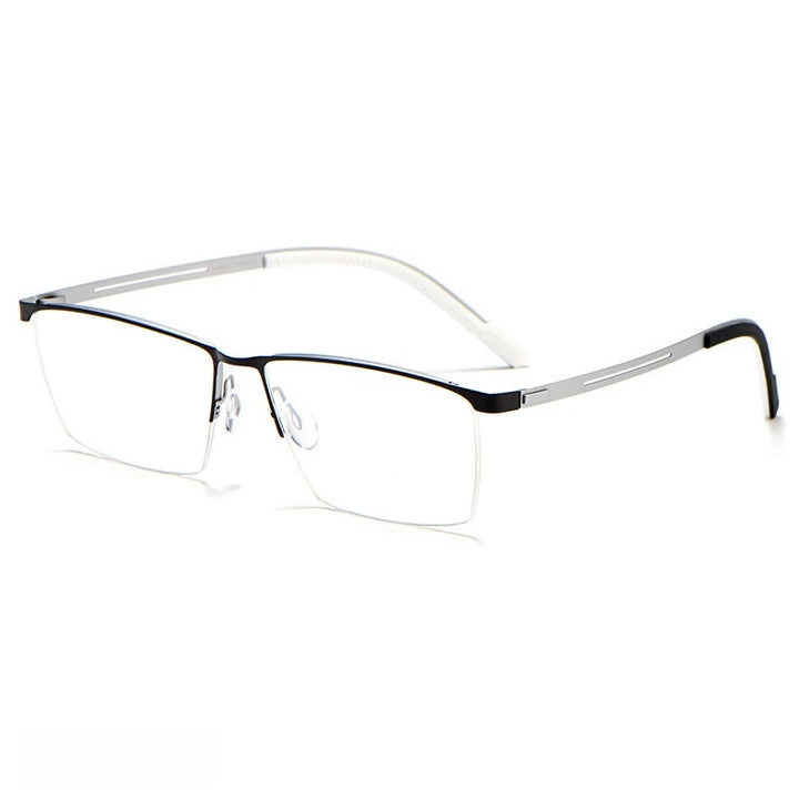 Yimaruli Unisex Semi Rim IP Titanium Square Eyeglasses 122As Semi Rim Yimaruili Eyeglasses Black Silver  
