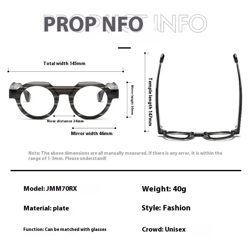 Aror Unisex Full Rim Brow Line Flat Top Round Acetate Eyeglasses 49709 Full Rim Aror