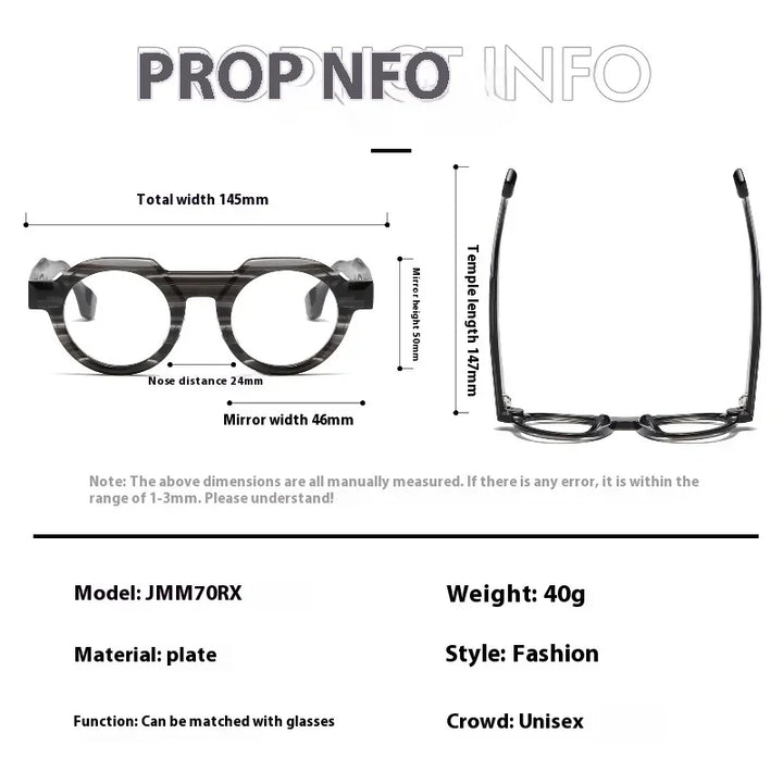 Aror Unisex Full Rim Brow Line Flat Top Round Acetate Eyeglasses 49709