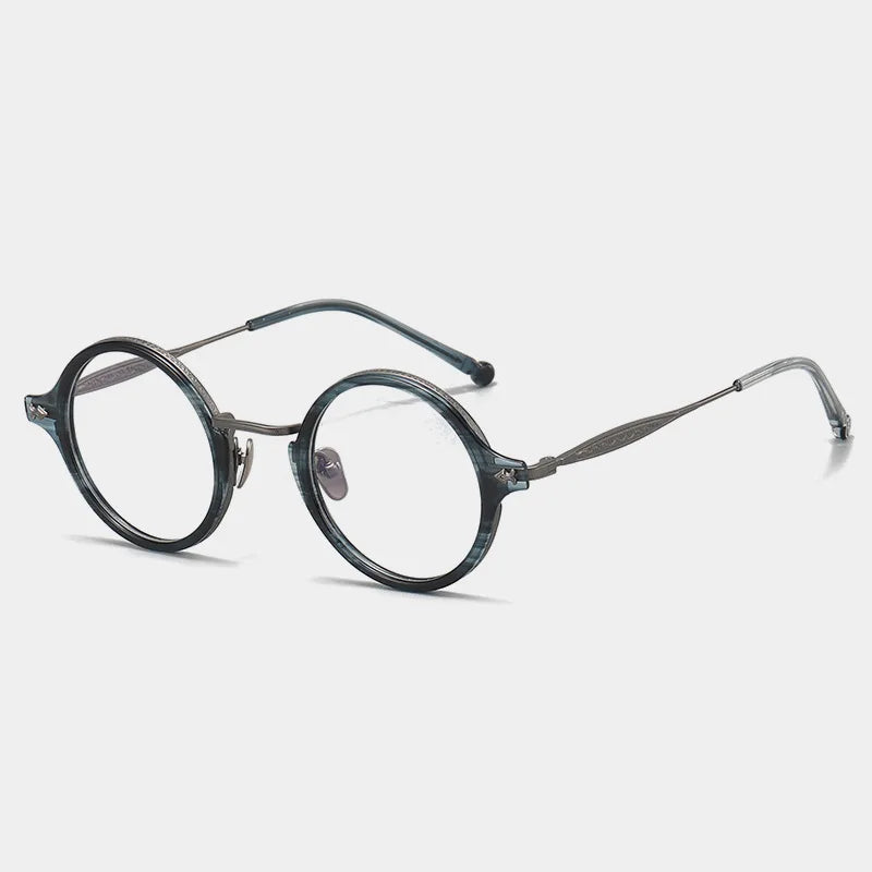 Black Mask Unisex Full Rim Round Titanium Eyeglasses 945927 Full Rim Black Mask Blue-Gray