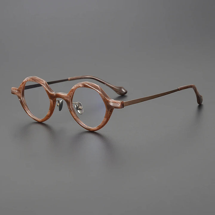 Black Mask Unisex Full Rim Irregular Round Acetate Titanium Eyeglasses 6071 Full Rim Black Mask Coffee  