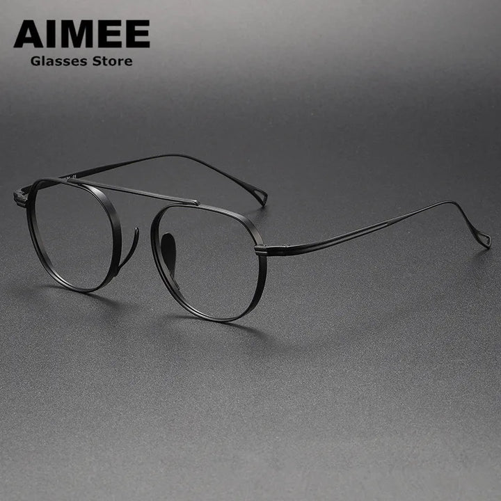 Aimee Unisex Full Rim OvalBrow Line Bridge Titanium Eyeglasses 9503 Full Rim Aimee Black  