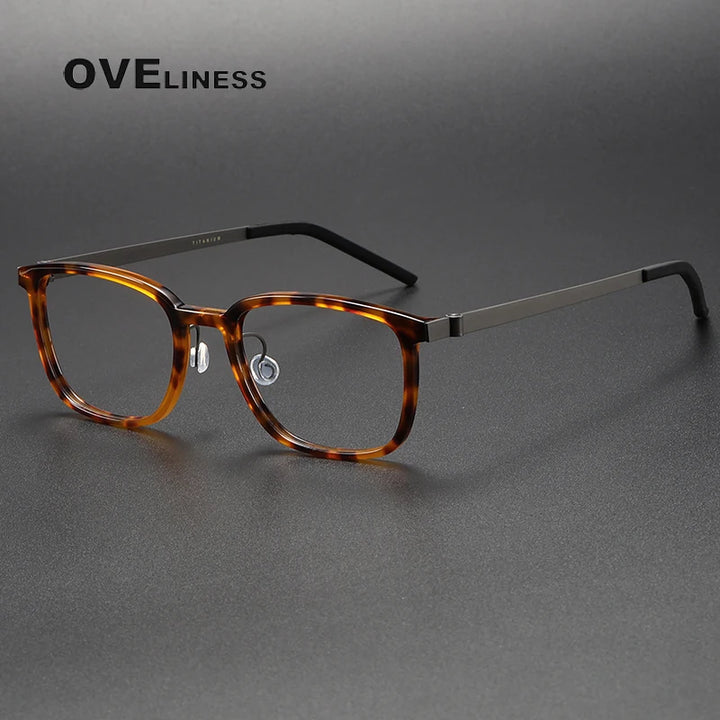 Oveliness Unisex Full Rim Square Acetate Titanium Eyeglasses 1852 Full Rim Oveliness tortoise  