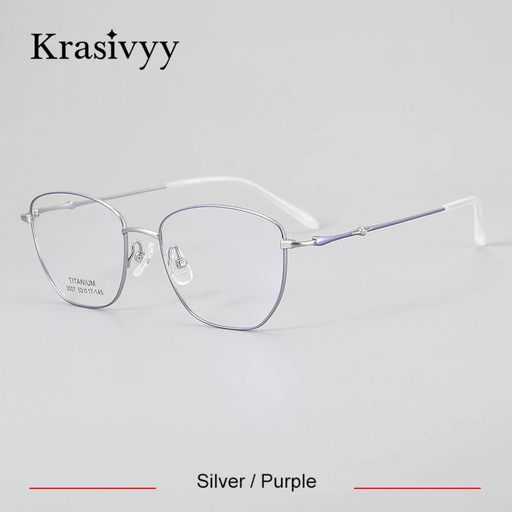 Krasivyy Women's Full Rim Square Cat Eye Titanium Eyeglasses 443007 Full Rim Krasivyy Silver Purple  