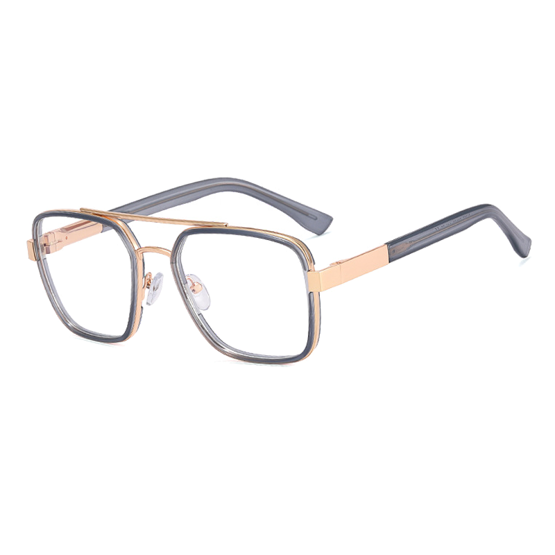 Ralferty Men's Full Rim Big Square Double Bridge Eyeglasses F81085 Full Rim Ralferty C2 Gray Blue China 