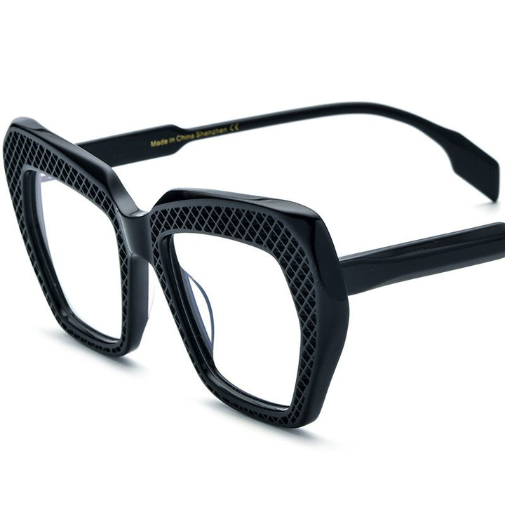 CCSpace Unisex Full Rim Square Hand Crafted Acetate Eyeglasses 56317 Full Rim CCspace Black  