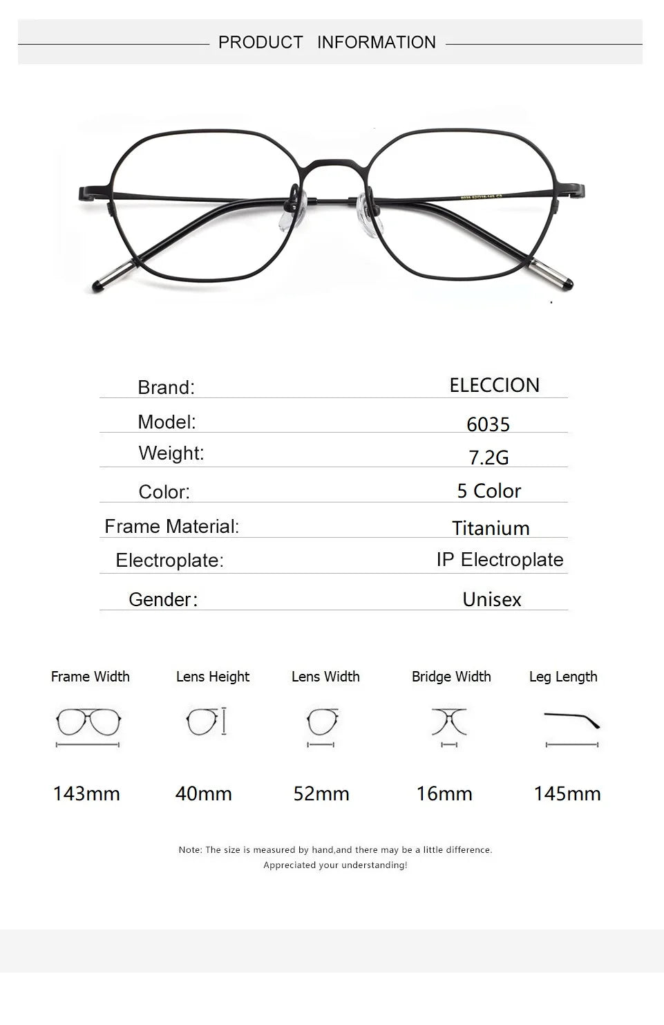 Eleccion Unisex Full Rim Flat Top Polygon Titanium Eyeglasses 6035 Full Rim Eleccion