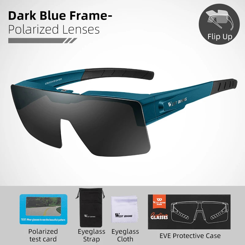West Biking Unisex Full Rim Square Flip Up Over Frame Sunglasses 940703