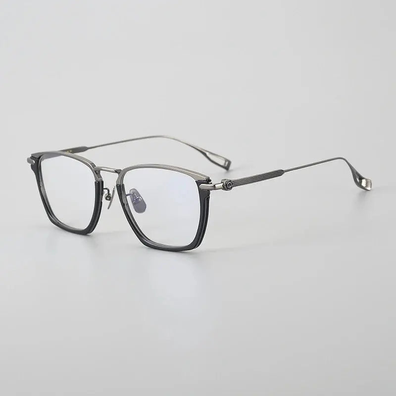Gatenac Unisex Full Rim Polygon Square Titanium Acetate Eyeglasses 624015 FuzWeb