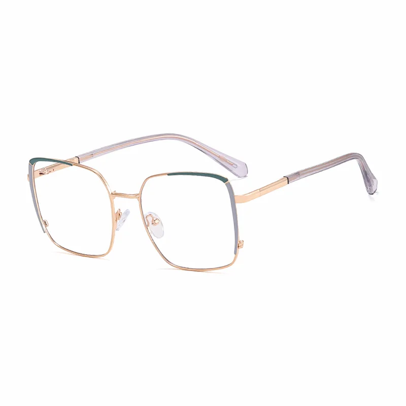 Ralferty Women's Full Rim Square Alloy Eyeglasses R82107 Full Rim Ralferty C2 Green Blue CHINA 