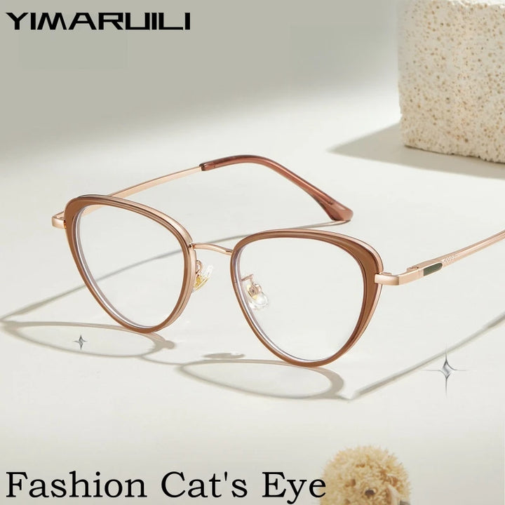 Yimaruili Women's Full Rim Cat Eye Tr 90 Alloy Eyeglasses Y11931 Full Rim Yimaruili Eyeglasses   