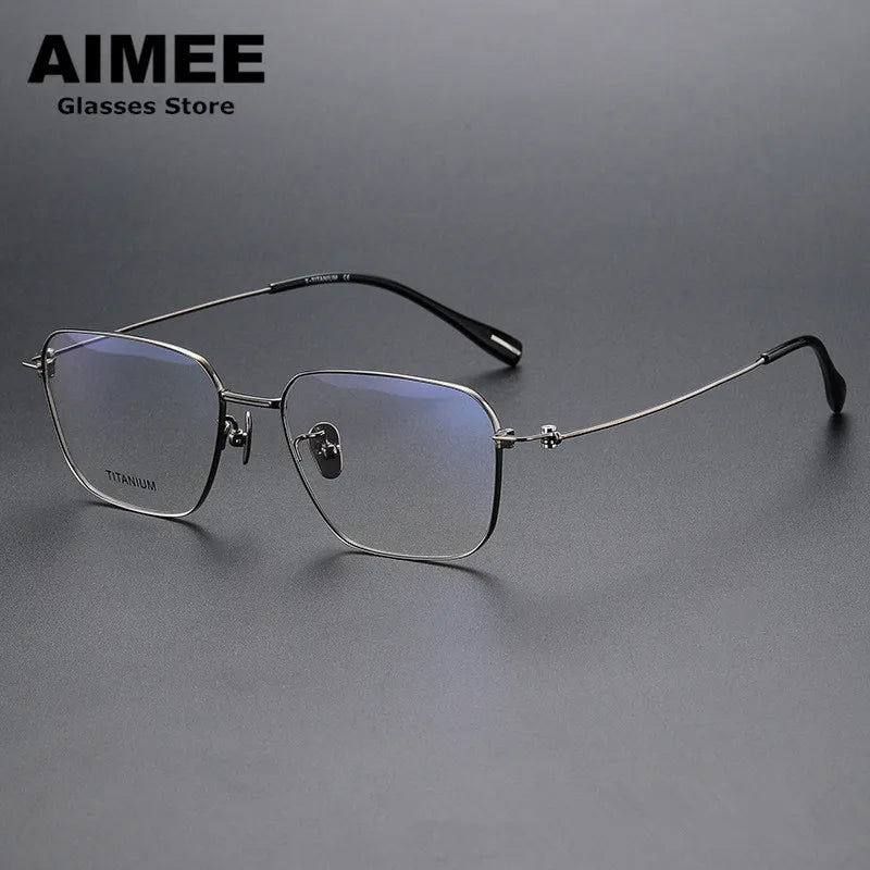 Aimee Unisex Full Rim Square Polygon Titanium Eyeglasses 80914 Full Rim Aimee Gun-Grey  