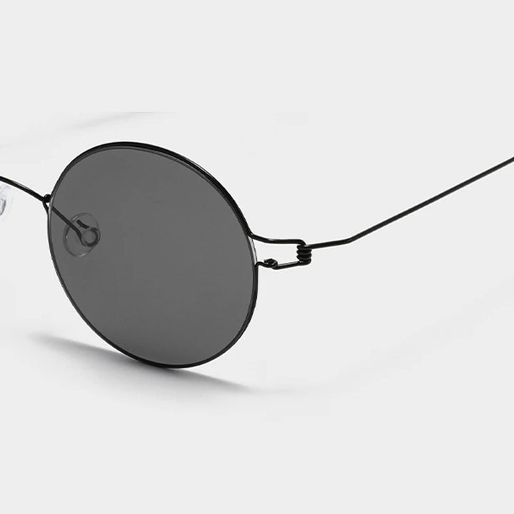 Black Mask Unisex Full Rim Round Screwless Titanium Sunglasses 28609 Sunglasses Black Mask   