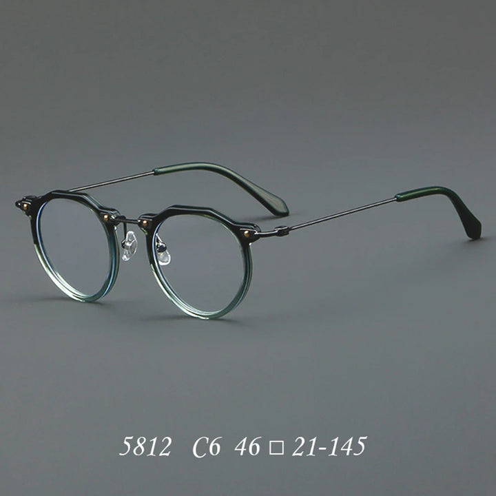 Nobler Unisex Full Rim Flat Top Round Acetate Titanium Eyeglasses 5812 Full Rim Nobler C6  