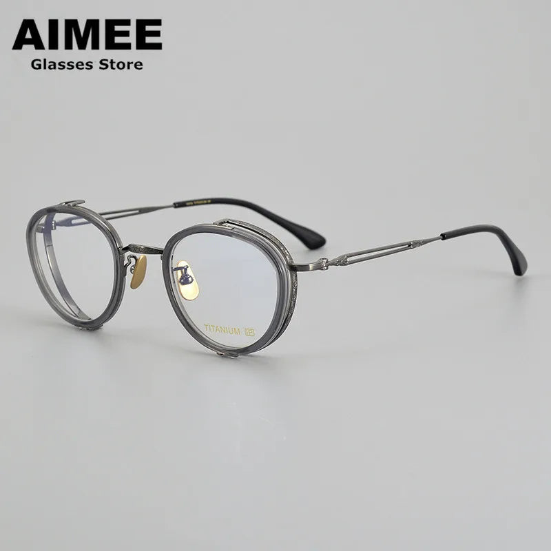 Aimee Unisex Full Rim Round Titanium Acetate Eyeglasses 5054 Full Rim Aimee Gray  