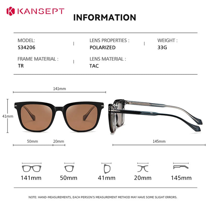 Kansept Unisex Full Rim Square Tr 90 Alloy Reading Glasses Clip On Sunglasses 34206
