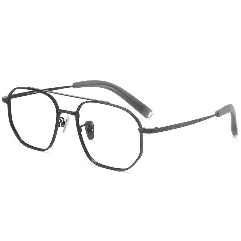 Hdcrafter Men's Full Rim Oval Double Bridge Titanium Eyeglasses 07518 Full Rim Hdcrafter Eyeglasses Black  