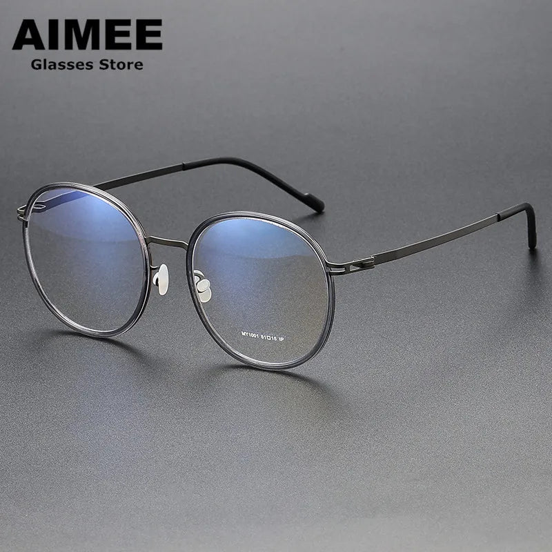 Aimee Unisex Full Rim Round Screwless Titanium Acetate Eyeglasses 2511