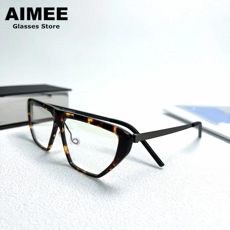 Aimee Unisex Full Rim Brow Line Square Titanium Eyeglasses 1181 Full Rim Aimee Tortoise  