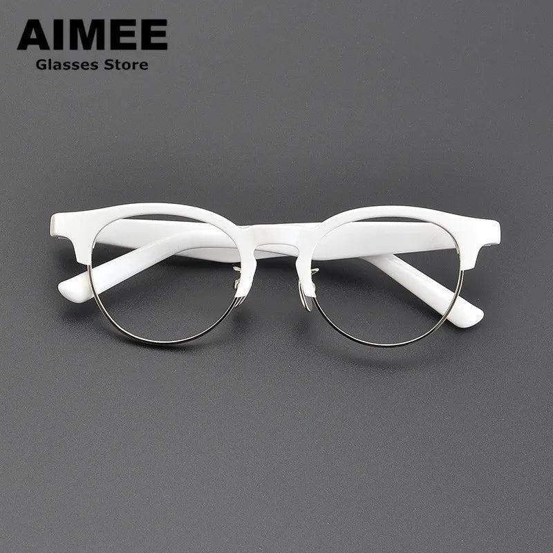 Aimee Unisex Full Rim Round Acetate Titanium Eyeglasses 9006 Full Rim Aimee White  