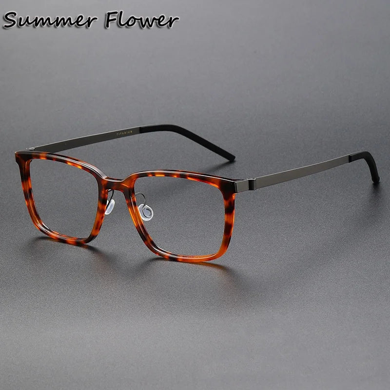 Summer Flower Women's Full Rim Square Acetate Titanium Eyeglasses 18217