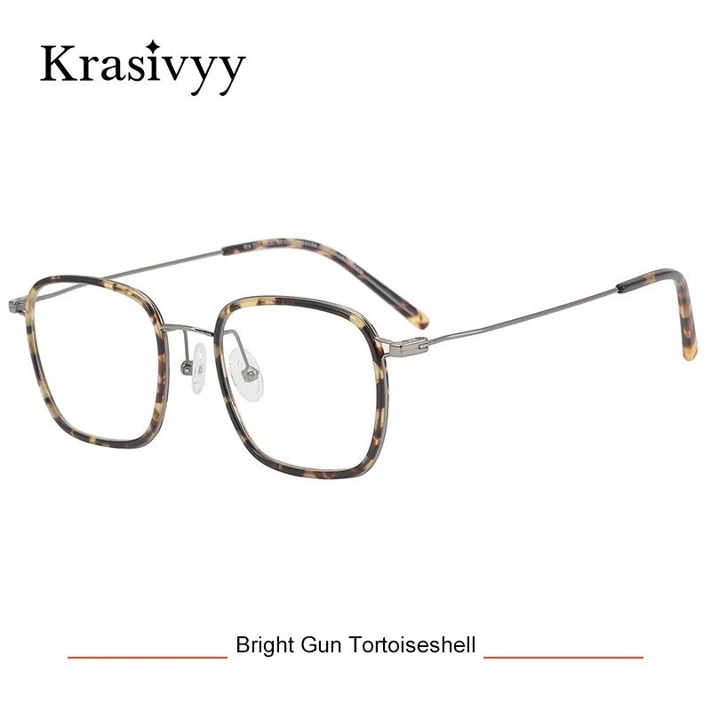 Krasivyy Men's Full Rim Square Tr 90 Titanium Eyeglasses Kr16044 Full Rim Krasivyy Gun Tortoiseshell CN 