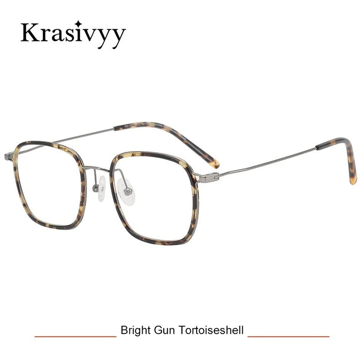Krasivyy Men's Full Rim Square Tr 90 Titanium Eyeglasses Kr16044 Full Rim Krasivyy Gun Tortoiseshell CN 