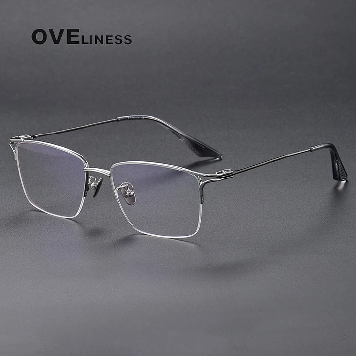 Oveliness Unisex Semi Rim Square Titanium Eyeglasses 8002 Semi Rim Oveliness silver  