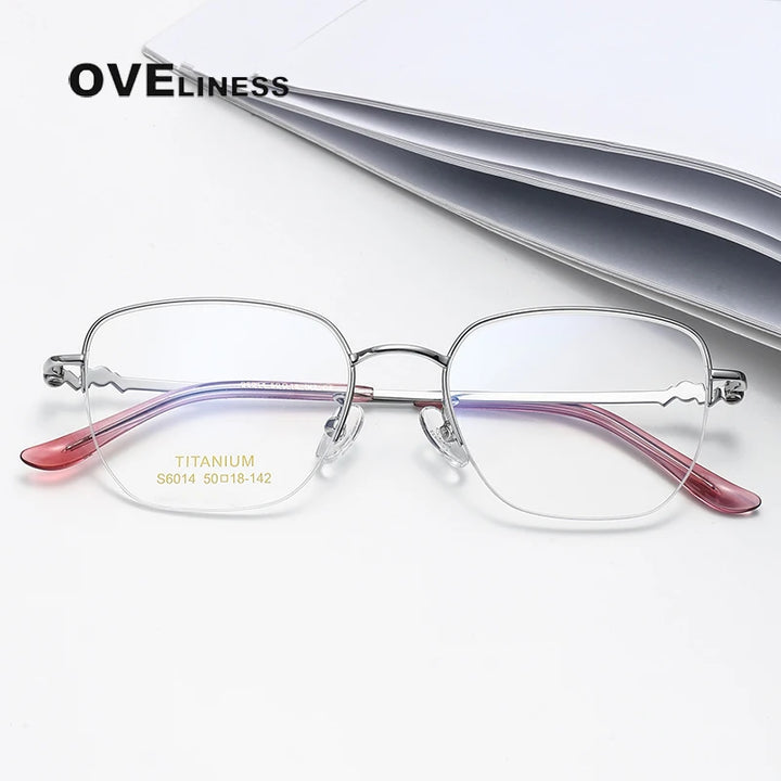 Oveliness Women's Semi Rim Square Oval Titanium Eyeglasses 6014 Semi Rim Oveliness   