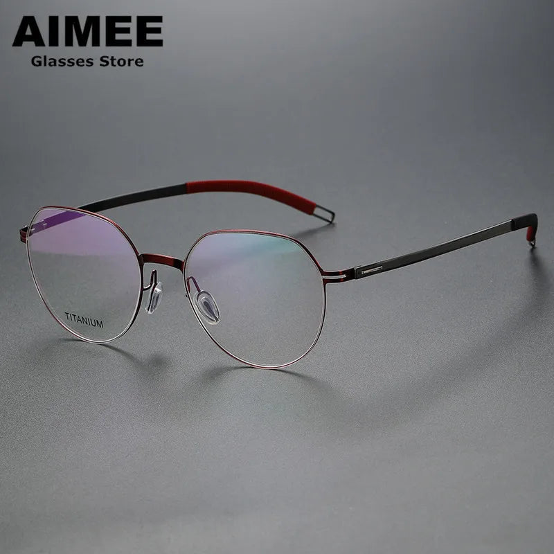 Aimee Unisex Full Rim Flat Top Round Titanium Acetate Eyeglasses 49819 Full Rim Aimee Red  