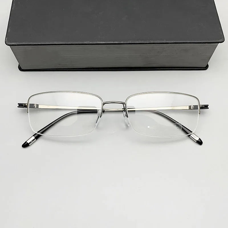 Summer Flower Men's Semi Rim Square Titanium Eyeglasses 9850