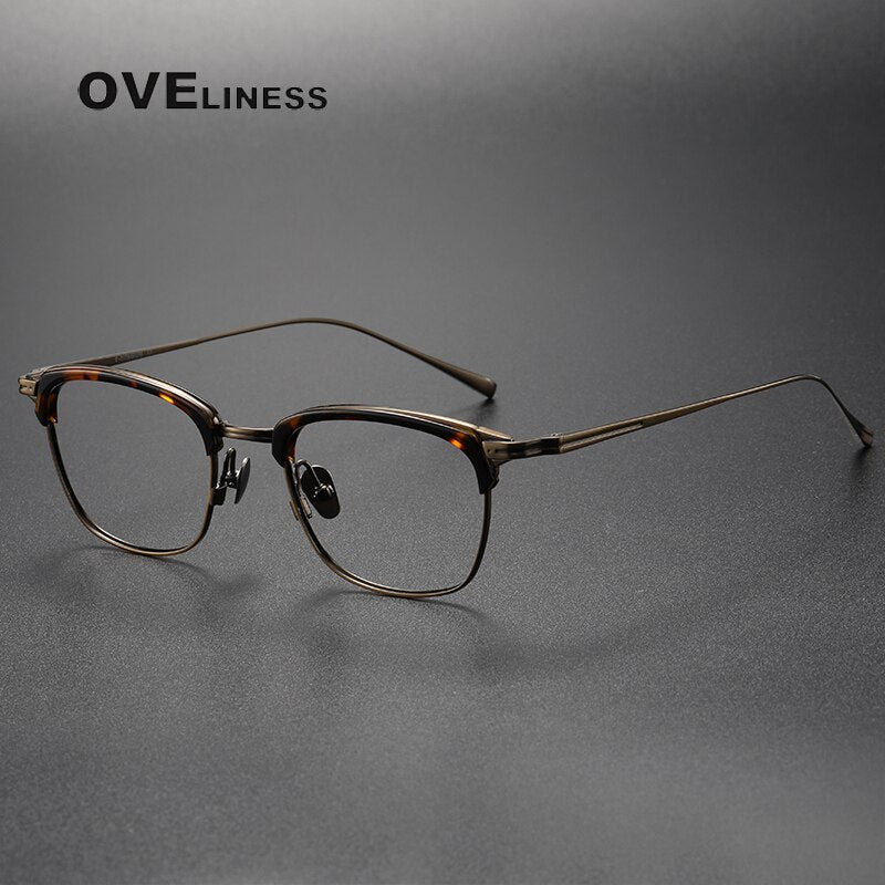 Oveliness Unisex Full Rim Square Acetate Titanium Eyeglasses Kj26 Full Rim Oveliness tortoise bronze  